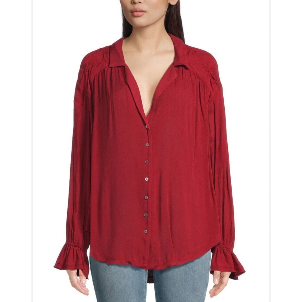 We the Free Free People Rust Orange Long Sleeve Boho Blouse Small